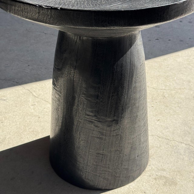Side Table in Black Mango Wood with Minimalist Conical Base, 1980s For Sale - Image 4 of 11