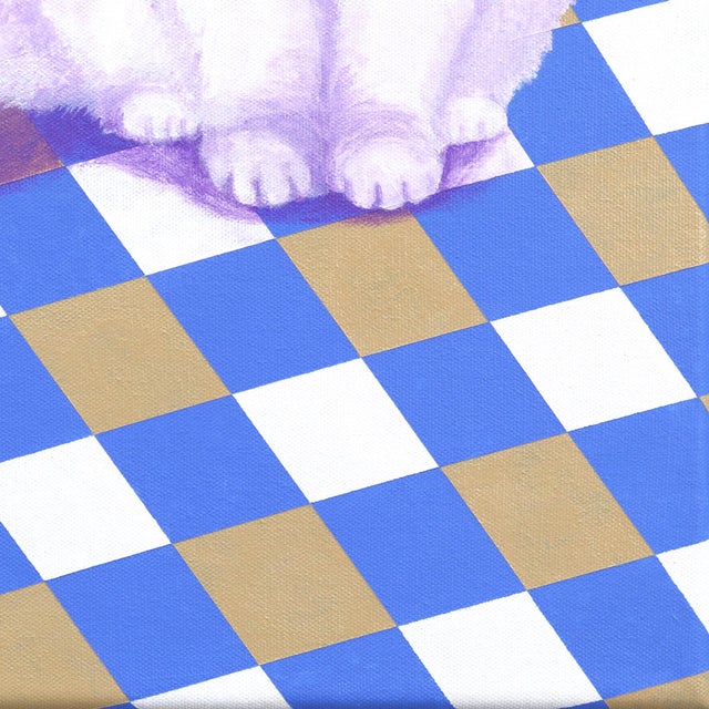 Purple Peek-a-Boo - Original Surrealist Acrylic Painting of White Cat and Houseplants by Amy Tai For Sale - Image 8 of 9