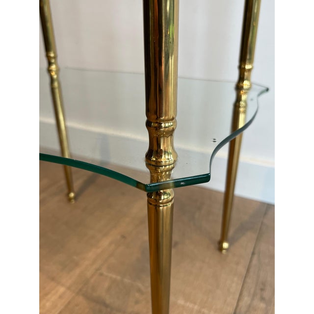Brass side table with 2 glass shelves French work, Maison Jansen Circa 1940 For Sale - Image 9 of 12