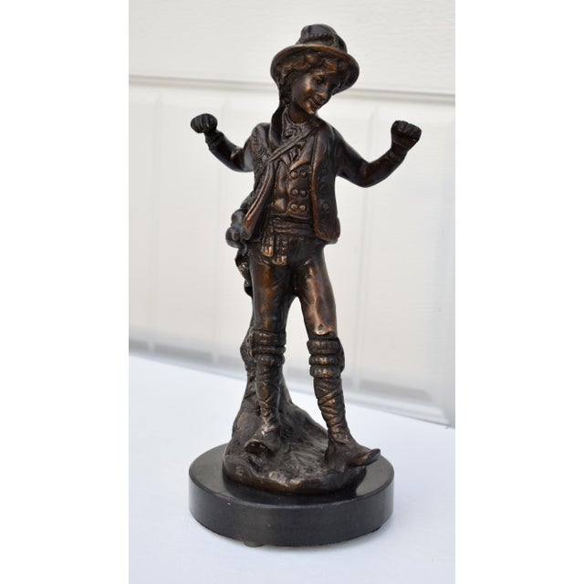 Vintage Solid Bronze Boy Sculpture Statue Marble Base 12” H For Sale - Image 4 of 13