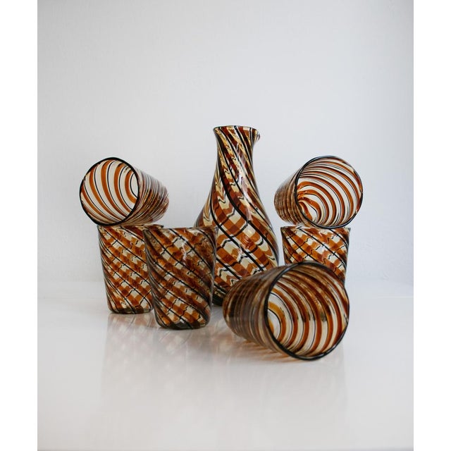 Italian Modern Murano Glasses and Pitcher by Mariana Iskra, 2004s, Set of 7 For Sale - Image 7 of 18