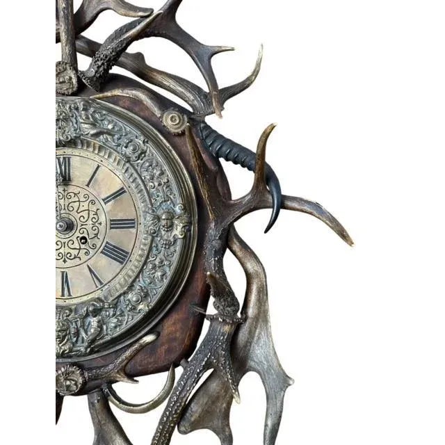 Brown Antique 1900s Antler Clock For Sale - Image 8 of 9
