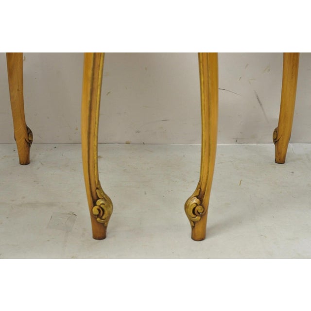 French Provincial Hollywood Regency Round Pink Marble Top Side Tables - A Pair For Sale - Image 11 of 12