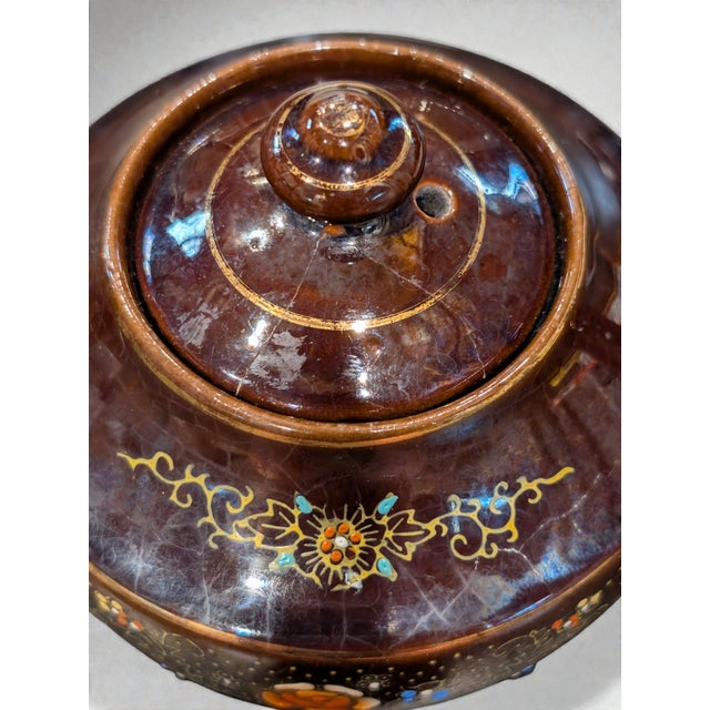Vintage Japanese Moriage Hand Painted Redware Teapot For Sale - Image 6 of 6