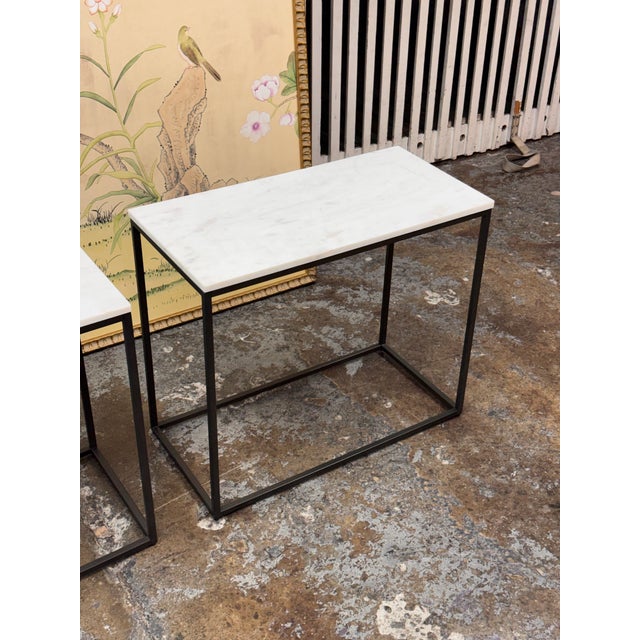 Stone Pottery Barn Delaney Rectangular Marble End Tables, Pair For Sale - Image 7 of 12