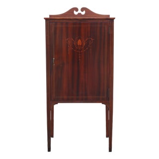 Mid 19th Century Edwardian Mahogany Veneer Sheet Music Cabinet With Decorative Marquetry Inlay For Sale
