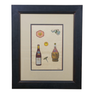 Italian Wine Bottles Brunello Chianti Vino Cellar Etching After Naldini 25"