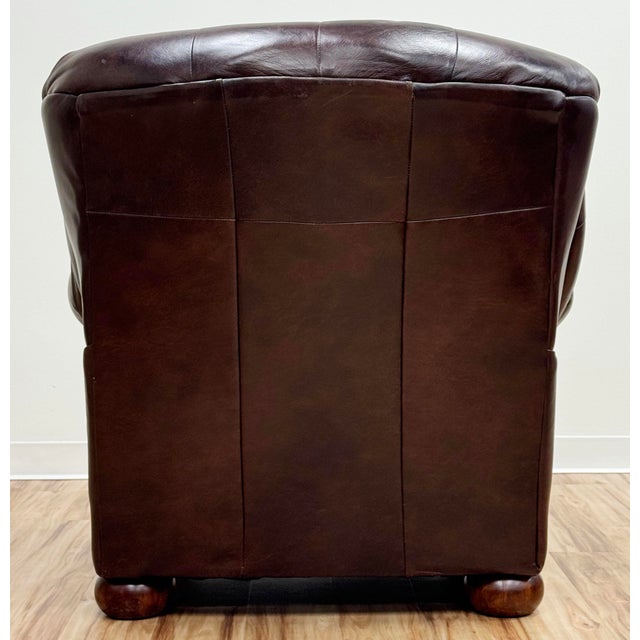 Vintage Tufted Leather Writers Chair With Ottoman For Sale In Kansas City - Image 6 of 18