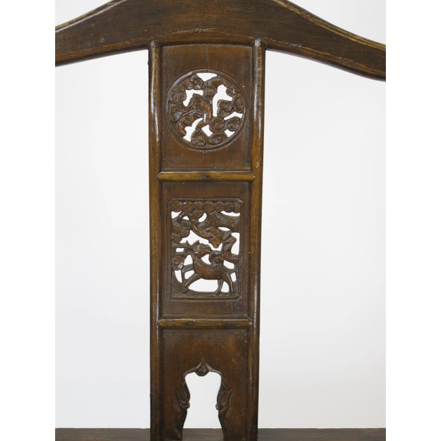 1900 - 1909 1900s Antique Chinese Official Hat Armchair With Carved Back For Sale - Image 5 of 11