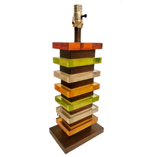 Metal Vintage Colorful Lifesaver Stacked Lucite Mid Century Modern Table Lamp For Sale - Image 7 of 7