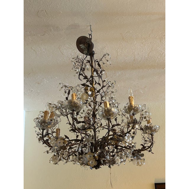 Metal Vintage Italian Crystal and Gilt Metal Chandelier For Sale - Image 7 of 9