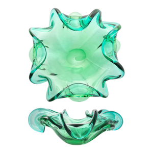 1960s Mid-Century Murano-Style Sommerso Emerald Green Flared Scalloped Bowl