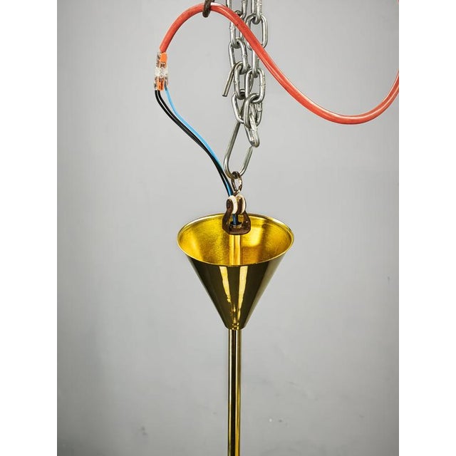 Vintage Art Deco Brass and Opaline Glass Globe Chandelier, Czechoslovakia, 1930s For Sale - Image 4 of 12