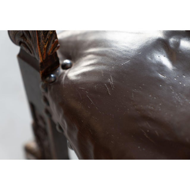 19th Century Beechwood, Metal, and Leather Throne, 1800s For Sale - Image 4 of 14