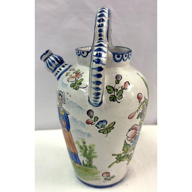 White Vintage Signed French Faïence Hand Painted Pottery Teapot For Sale - Image 8 of 12