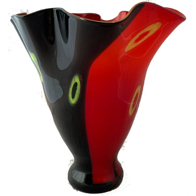 Large Krosno Jozefina POland Large Art Glass Red Black Vase Chairish