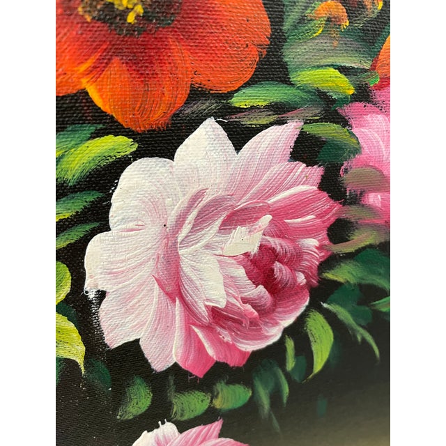 French Vintage Framed Floral Still Life With Oval Cartouche, Gilt Wood Frame For Sale - Image 3 of 12