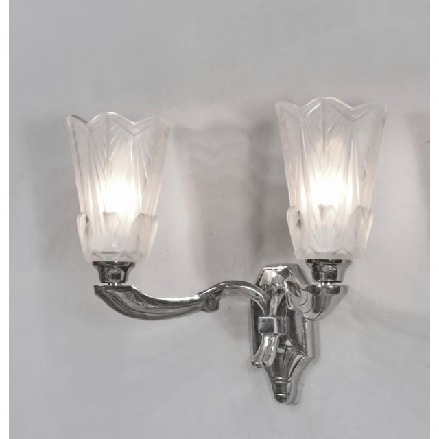 1930s Pair of French Art Deco Double Uplight Wall Sconces by Jean Gauthier, 1930s For Sale - Image 5 of 7