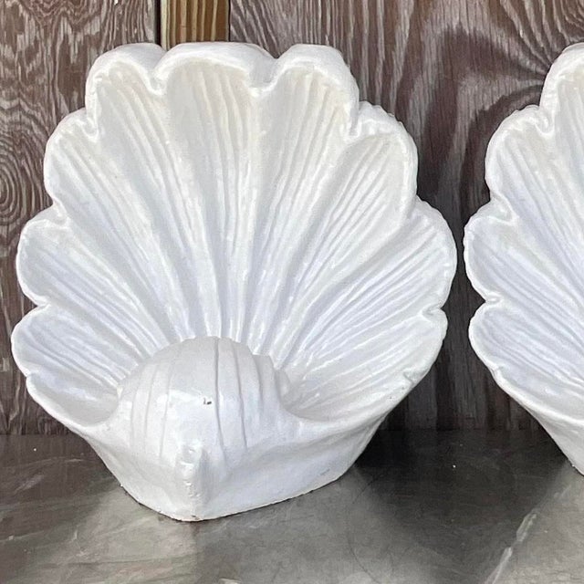 Vintage Coastal Glazed Ceramic Clam Shells - a Pair For Sale - Image 9 of 14