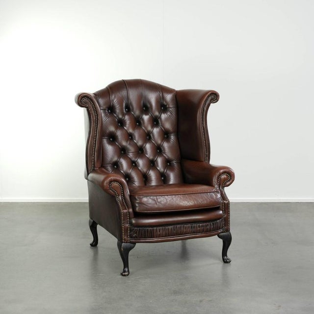 English Cowhide Chesterfield Wing Armchair For Sale - Image 13 of 13