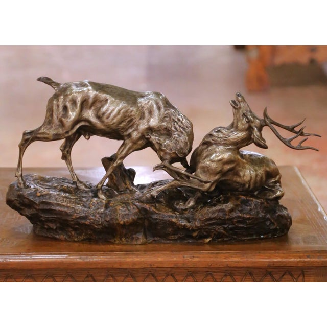 Early 20th Century French Bronze Stag Fight Composition by Thomas F. Cartier For Sale In Dallas - Image 6 of 10