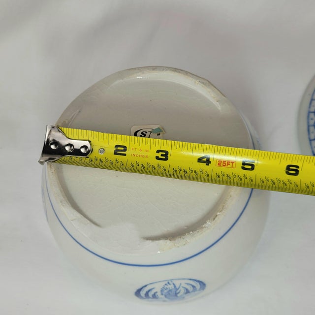 Vintage Blue and White Ceramic Lidded Bowl Crane Medallion Chinoiserie China For Sale - Image 11 of 13