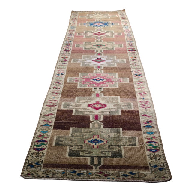 Vintage Hand-Knotted Oushak Hallway Rug For Sale