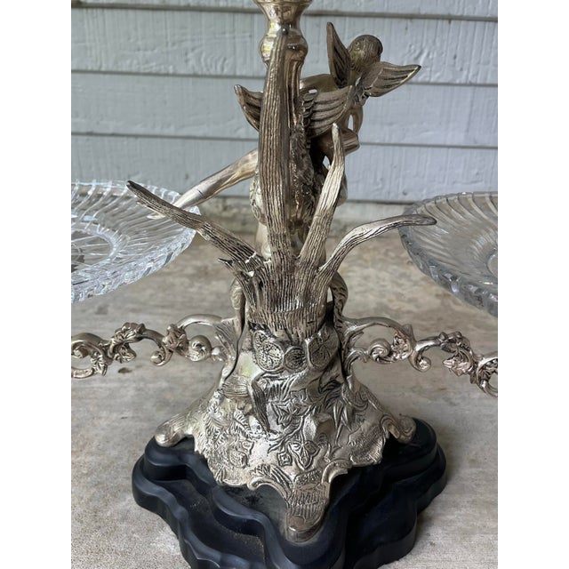 1960s Castilian Silverplate & Crystal Art Nouveau Epergne Sweet Meats Centerpiece 25” For Sale - Image 11 of 12