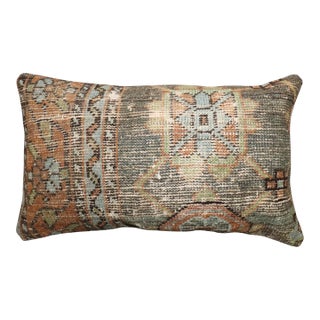 Early 20th Century Zabihi Collection Tribal Worn Persian Kurd Rug Lumbar Pillow - 0'11" x 1'7" For Sale