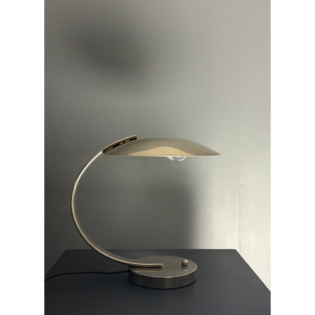 French Art Deco Nickel Arc Table Lamp by Pierre Disderot for Soka, France, 1970s For Sale - Image 4 of 17