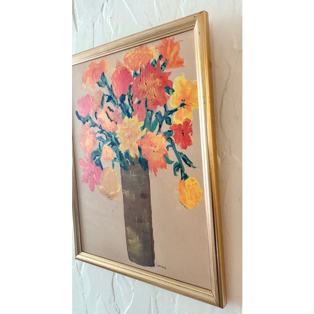 1960s Mid-Century Modern Expressionist Heavy Impasto Floral Still Life – Signed by Artist For Sale In Palm Springs - Image 6 of 11