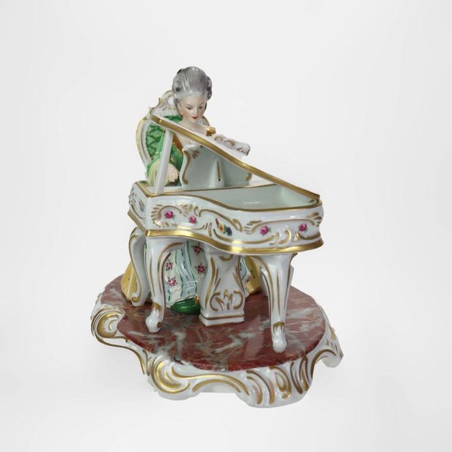 Rococo Antique Dresden Hand Painted Porcelain Piano Player Signed C1890 For Sale - Image 3 of 5