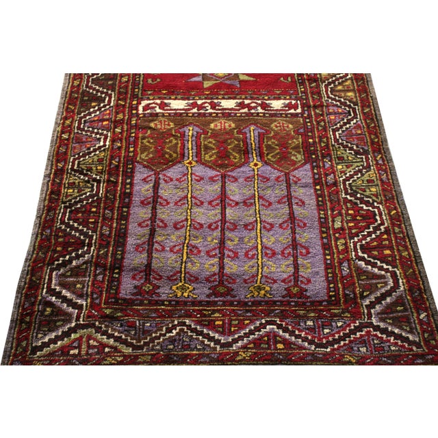 Rug & Kilim Mid Century Kirsehir Runner Transitional Red Purple Geometric Vintage Pile Rug For Sale - Image 4 of 8
