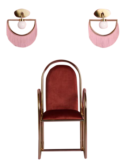 New Arco Dining Armchair in Gold Metal u0026 Red Velvet by Houtique u0026  Masquespacio