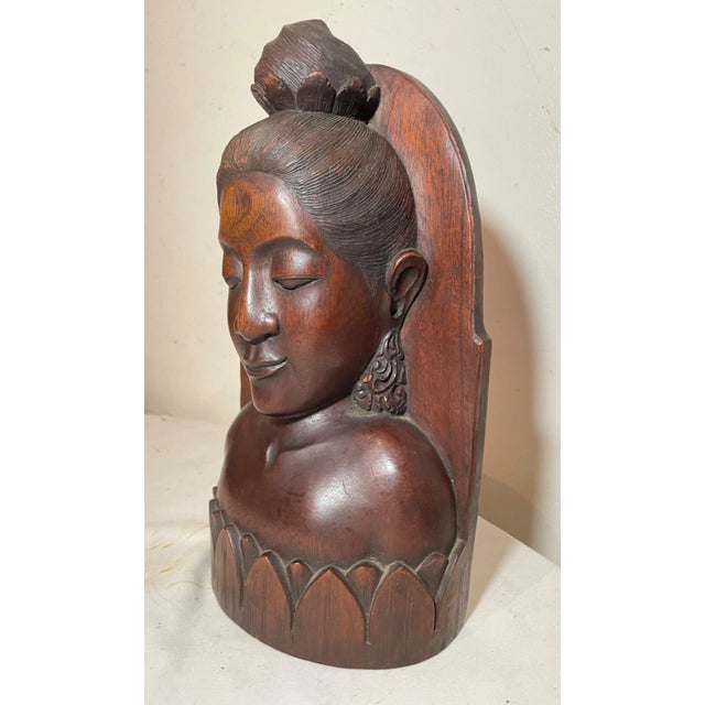 1940s Hand Carved Balinese Indonesian Bali Lady Bust Wood Carving Sculpture For Sale - Image 4 of 13