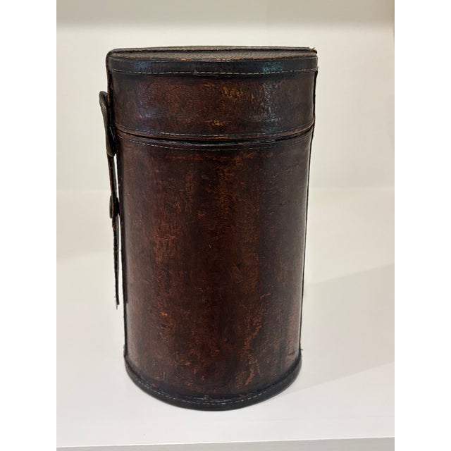 Metal Antique Edwardian English Leather Spirits Bottle Travel Case / Box / Antique Bar Decor For Sale - Image 7 of 11