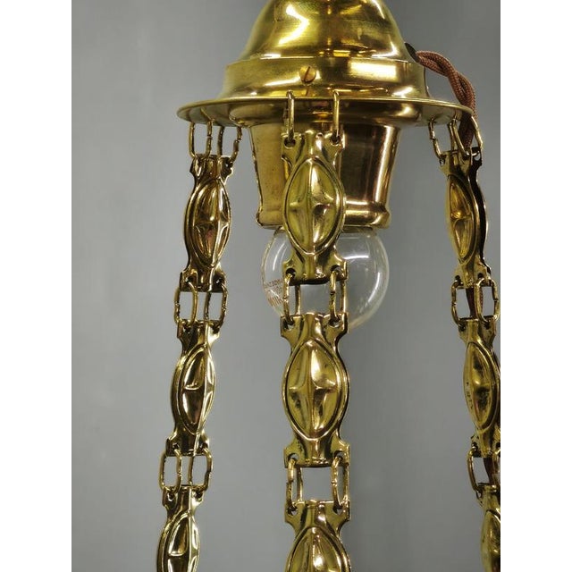 Art Nouveau Secession Pendant Light in Brass and Opaline Glass, Czechoslovakia, 1900s For Sale - Image 13 of 15