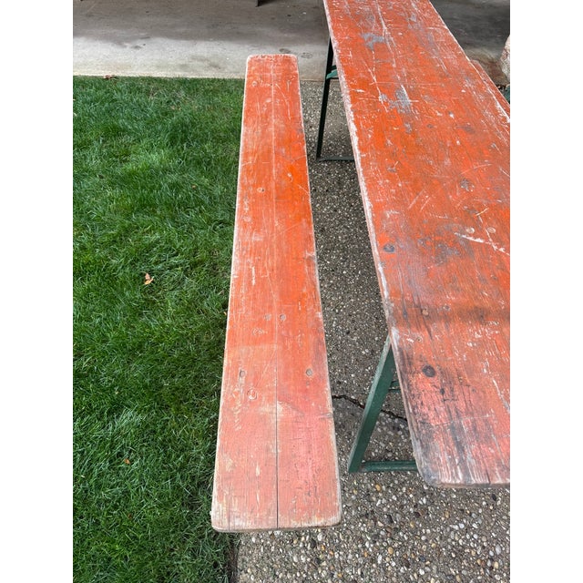 Vintage German Beer Garden Table and Bench Set of 3 For Sale - Image 9 of 18