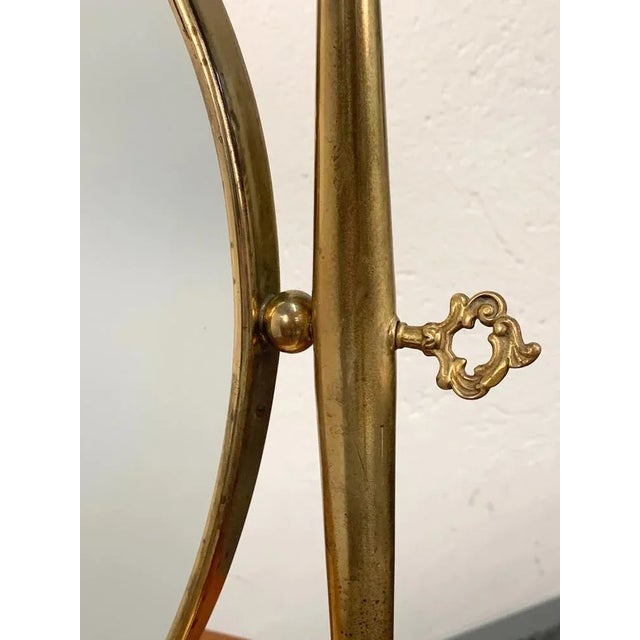 Italian Polished Brass Table Mirror with Adjustable Marble Vanity Base, 1950s For Sale - Image 6 of 11