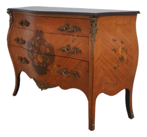 1950s French Louis XV Style Highly Inlaid 3 Drawer Commode