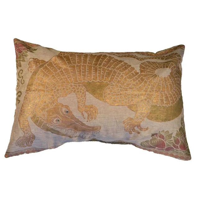 Mediterranean Alligator Sateen Linen Pillow For Sale - Image 3 of 3