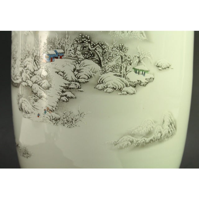MCM Jingdezhen Chinese Vase White Porcelain With Hand Painted Winter Scenes For Sale - Image 10 of 18