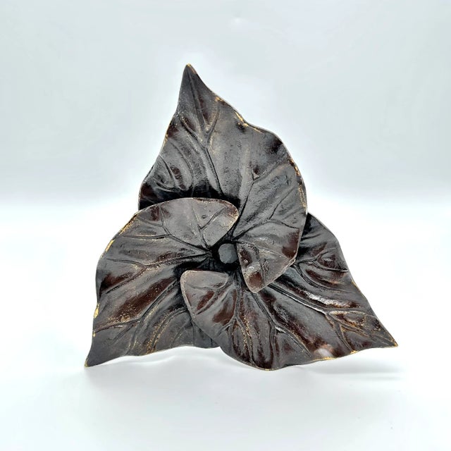 Antique Arts & Crafts Bronze Flower and Leaves Candleholder For Sale - Image 9 of 9