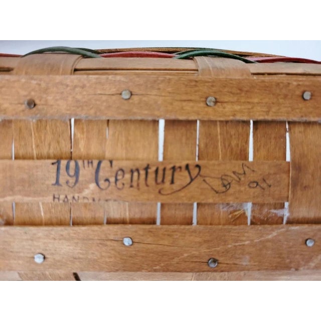 Vintage 19th Century Handmade Woven Holiday Basket With Leather Handles For Sale In New York - Image 6 of 8