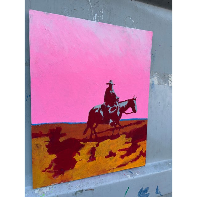 2020s Pink Sunset Cowboy Rides Original Painting by Joseph Christy For Sale - Image 5 of 9