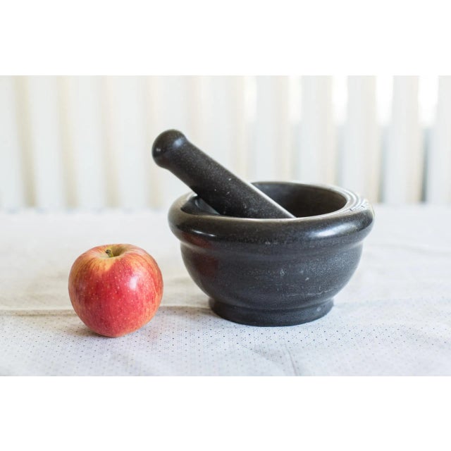 Vintage Honed Black Granite Stone Mortar & Pestle Set For Sale - Image 4 of 4