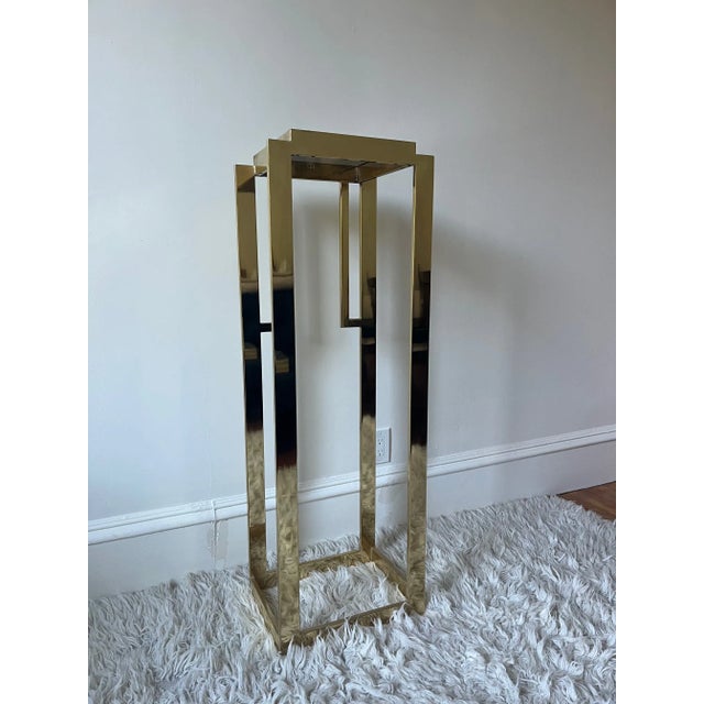 Guy Lefevre Mid 20th Century Art Deco-Style Brass Pedestal With Smoked Glass Top For Sale - Image 4 of 11