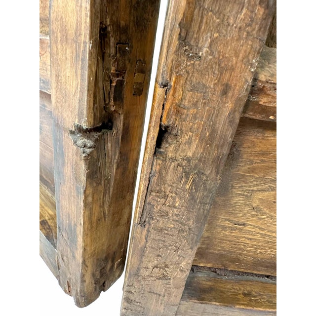 Large Antique Asian Carved Elm Four Panel Folding Screen Room Divider For Sale - Image 14 of 18