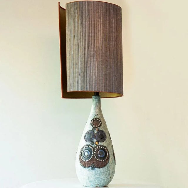 Beige and Blue Ceramic Floor or Table Lamp with Lampshade attributed to R. Houben, 1970s For Sale - Image 6 of 11