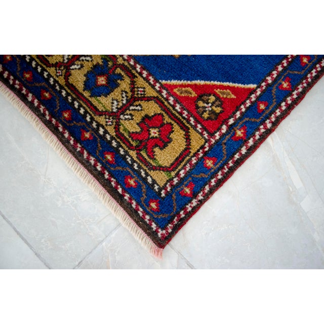 Textile 1970s Hand Made Small Turkish Rug. DoorMat Entry Decor Kitchen Mat Baht Mat - 20'' X 44'' For Sale - Image 7 of 13